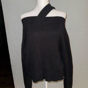 RtA Black Off-the-Shoulder‎ Cotton Knit Beckett